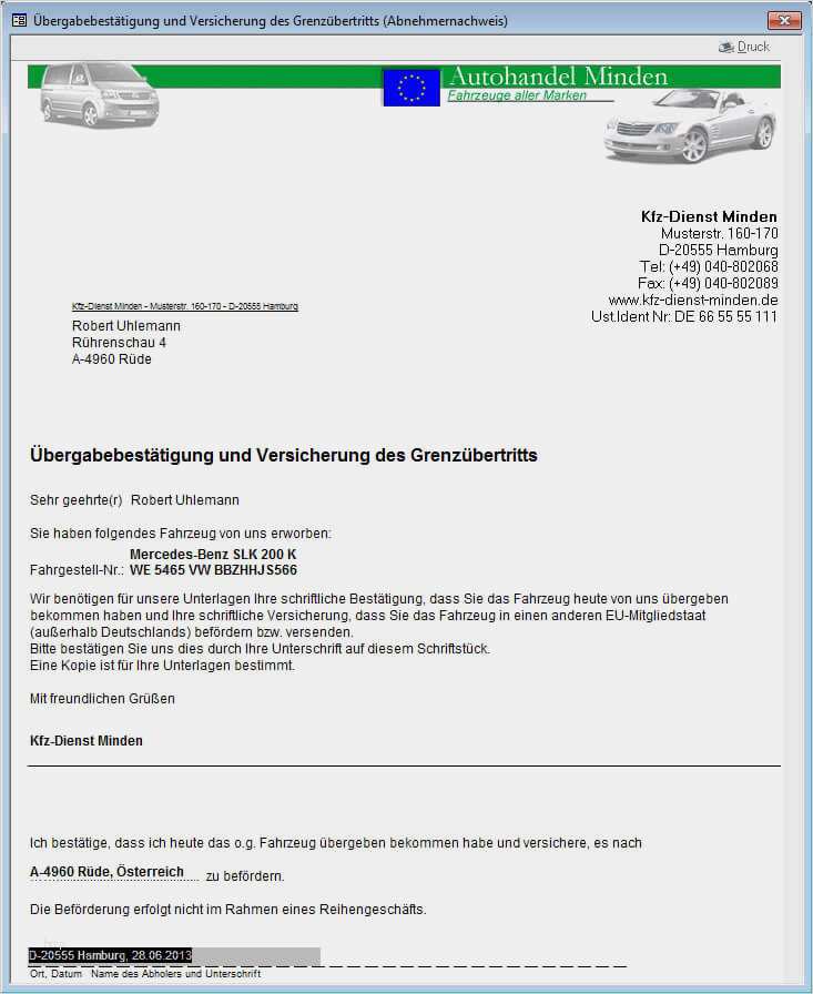 Gelangensbest Tigung Vorlage Sch N Kfz Kaufvertrag Software Autoh Ndler