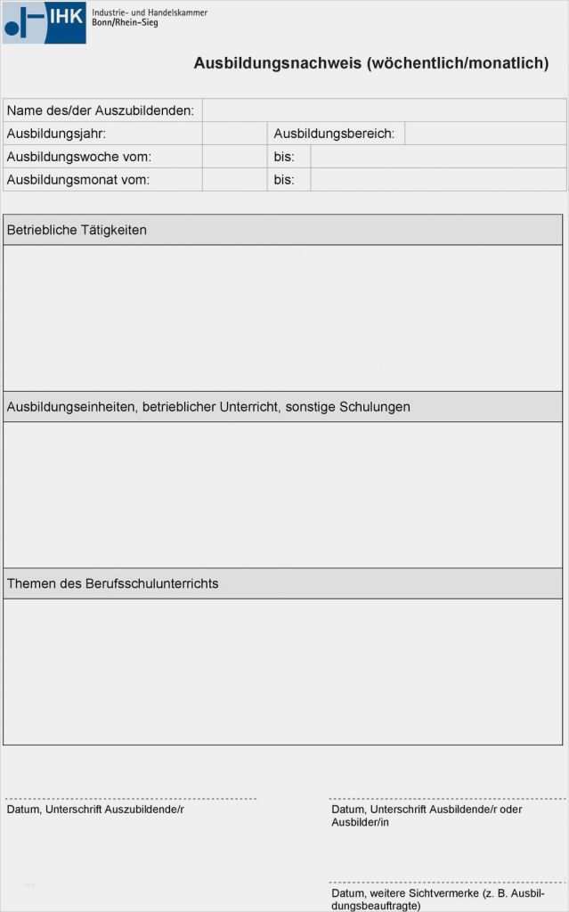 Ihk Berichtsheft Vorlage Wöchentlich Hübsch Der Ausbildungsnachweis ...