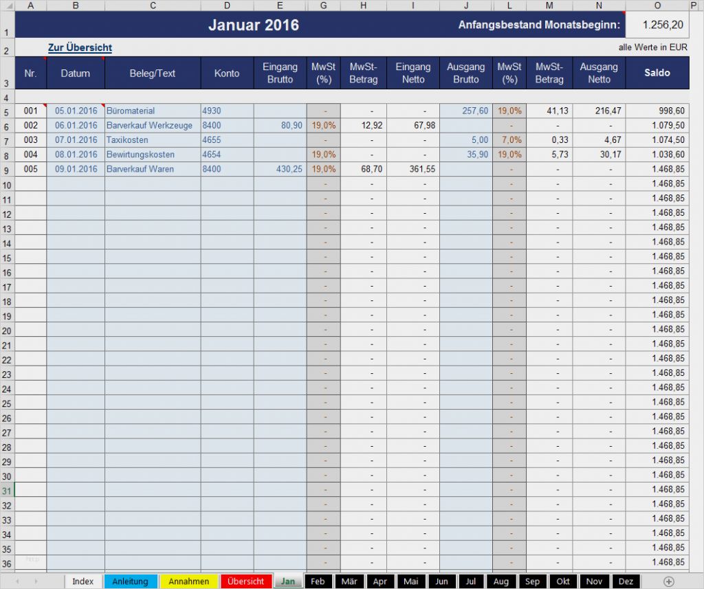 Private Buchhaltung Excel Vorlage Hübsch Kassenbuch | siwicadilly.com