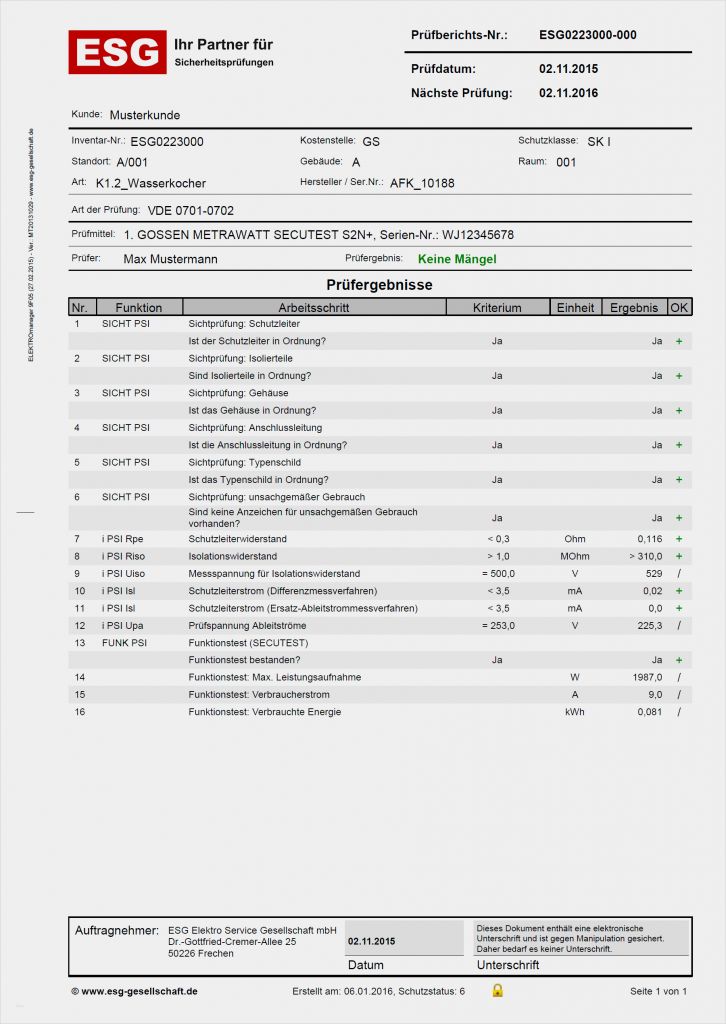 Prüfprotokoll Vorlage Maschinenbau Erstaunlich Dguv V3 Bgv ...