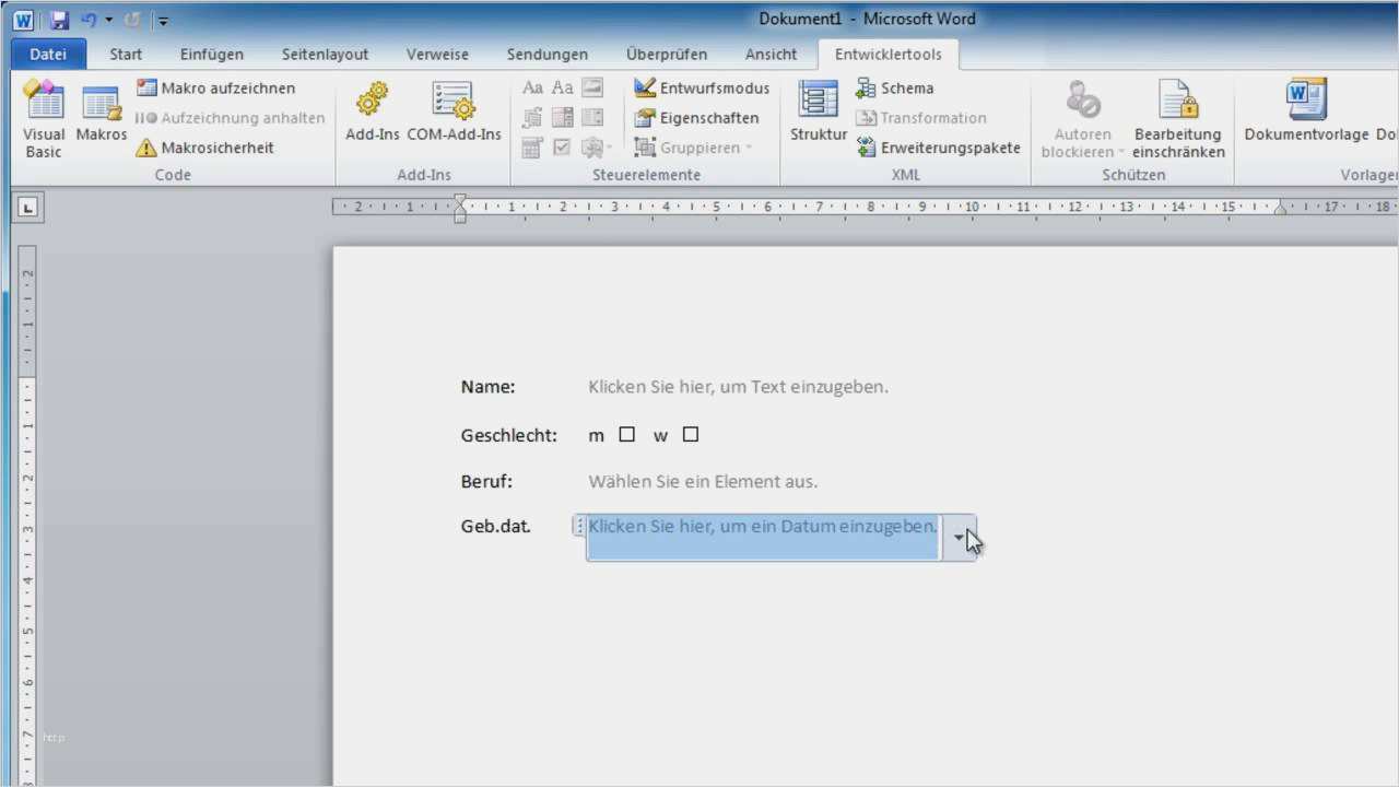 Word Vorlage Erstellen Mit Textfeldern Großartig Word 2010 formulare